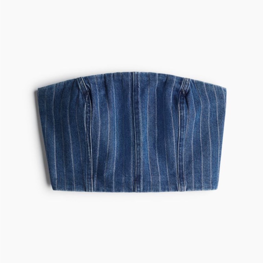 NWT - H&M Edition denim striped bandeau crop top bustier with zipper closure